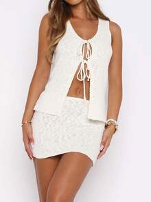 Women's Fashionable Sexy Vacation Wool Blend Cardigan And Mini Skirt 2 Pieces Set - White - View 5