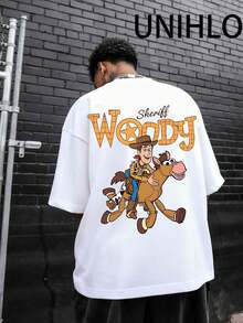 Disney UNIHLO  Street Life Men's Casual Loose   Mickey   Cartoon  Print Short Sleeve T-ShirtSummer - 白色 - 查看 2