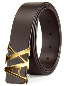 High Quality Men's AX Letter Alloy Smooth Buckle Belt, Business Casual Versatile Jeans Belt, Ideal Holiday Gift For Family And Friends - Multicolor - View 4