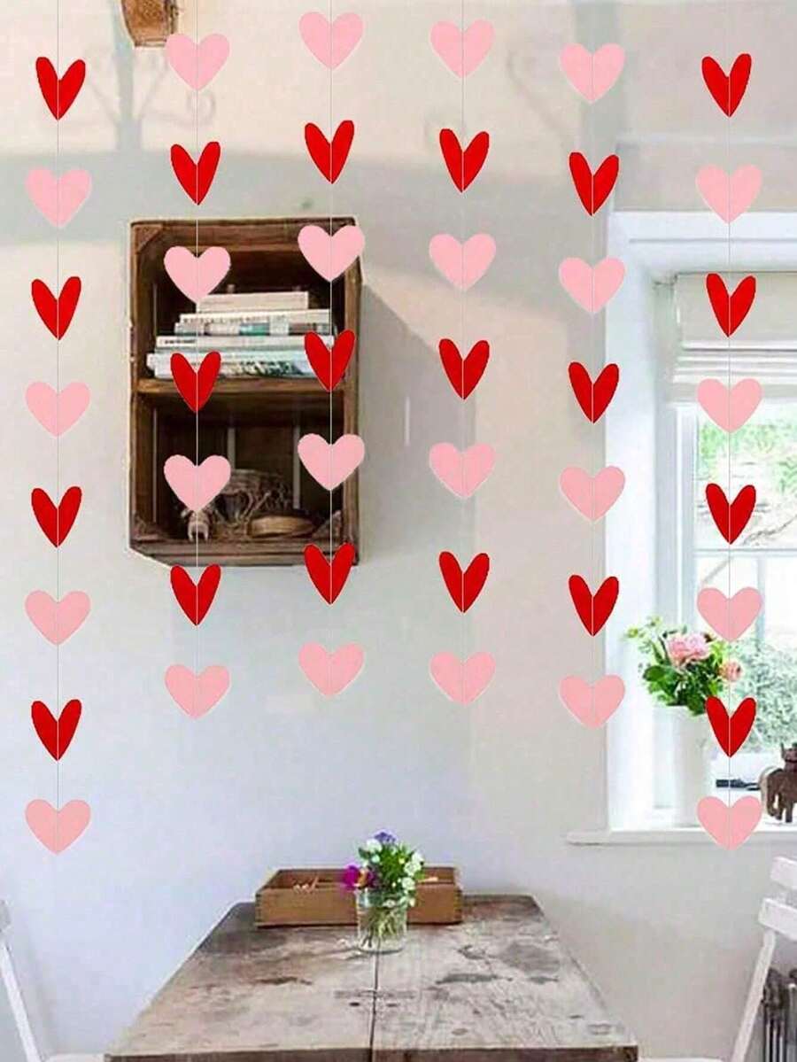 1pc Red & Pink Heart Wreath - Valentine's Day Decor, Romantic Paper Hanging Heart Banner, Suitable For Valentine's Day Decoration - Perfect For Party, Wedding, Engagement And Home Decor - Multicolor - View 1