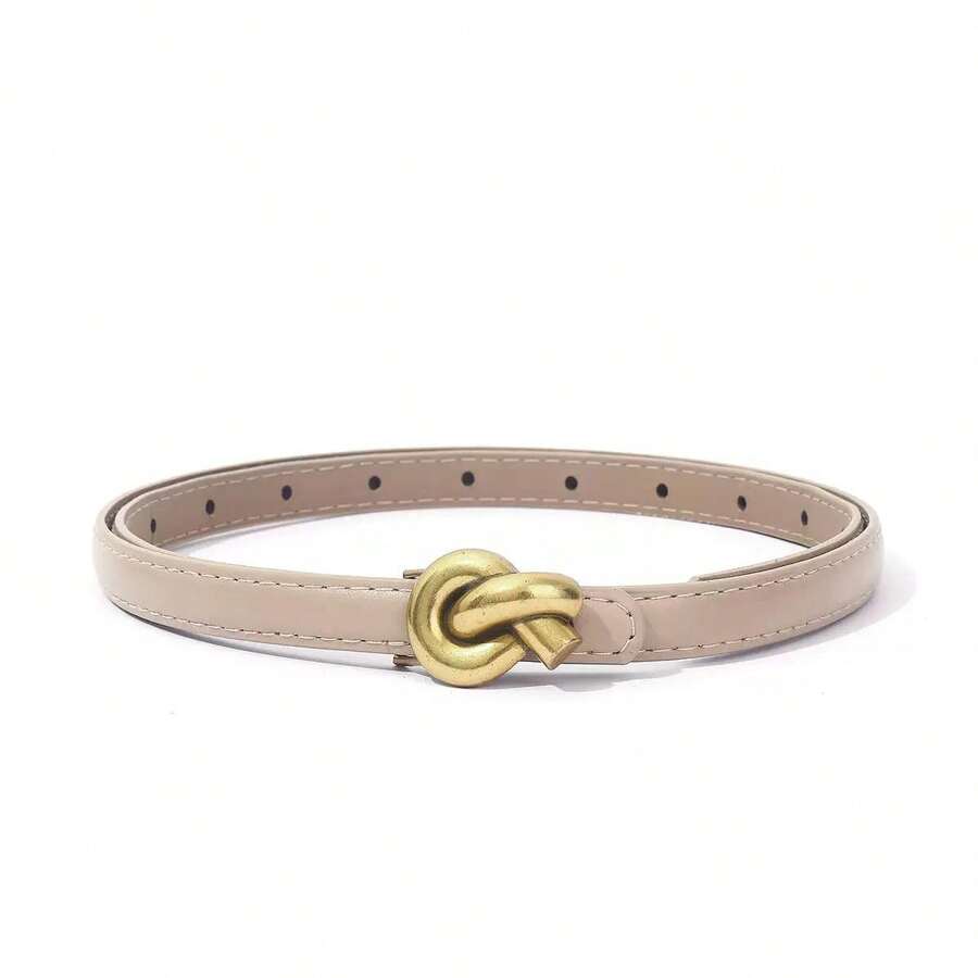 Women's Ultra-Thin Belt 1.3cm Minimalist With Vintage Gold Buckle - Versatile Luxury Design - 米色 - 查看 1