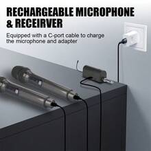 LMBGM 无线可充电麦克风，双通道无线麦克风即插即用，配有 2 个手持麦克风，适用于卡拉 OK、演讲、婚礼等场合。 - 黑色 - 查看 6