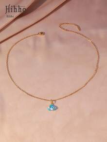 Hihho 1pc Ocean Style Enamel Dolphin, Shell, Conch Pendant Necklace, Fresh And Gentle Ocean Elements Versatile Accessory, Gift For Girlfriend Or Best Friend - Gold - View 6