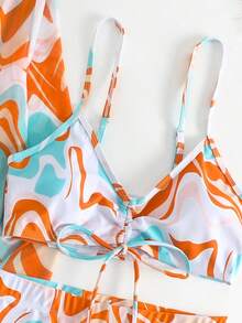 3-Piece Bikini Set: Kimono, Shorts, Top, Beach Cover-Up - Orange - View 6