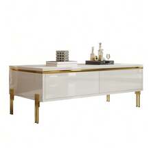 Modern High-Gloss Coffee Table, Elegant Side Table, Multifunctional, Living Room Furniture, 100 X 50 X 36 Cm (Length X Width X Height) - White - View 6