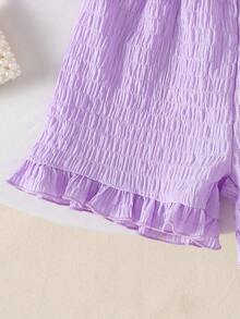 Baby Girls' Cute Solid Color Round Neck Sleeveless Ruffle Hem 3D Floral Top And Ruffle Hem Shorts 2 Piece Outfit, Suitable For Daily Outings In Spring/Summer - Purple - View 10