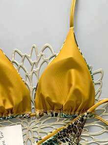 2025 Sexy Leopard Print Bikini Two Pieces Set, Retro Style For Women - Mustard Yellow - View 4