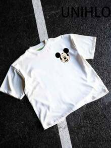 Disney UNIHLO  Street Life Men's Casual Loose Mickey   Cartoon  Print Short Sleeve T-ShirtSummer - trắng - Xem 5