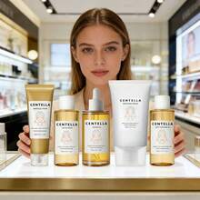 马达加斯加积雪草护肤套装，包含泡沫洁面乳、卸妆油、爽肤水、精华液和舒缓霜，基础护肤礼盒，女士礼品套装 - 香檳色 - 查看 4