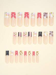 Upgrade Your Look With 24pcs Long Square Shape Press On False Classic White French Manicure Romantic Pink French Manicure Fake Nails Full Coverage Fake Nail Kit For Women And Girls Includes 1sheet Adhesive Tabs & 1pc Mini File Strip Jelly Gel Random Shipment - Multicolor - View 2