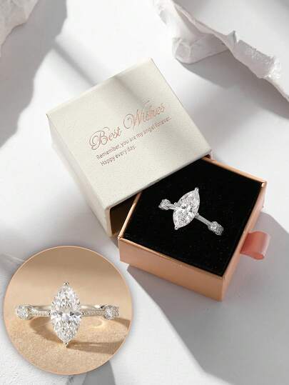 Anello con occhio di cavallo in zirconia cubica di lusso in confezione regalo, gioiello di alta gamma per matrimoni, feste e banchetti delle donne, in materiale di rame antiossidante e ipoallergenico, regalo ideale per le vacanze