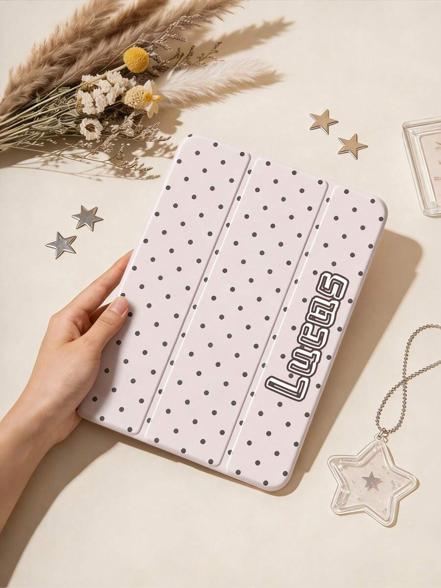 1pc Polka Dot Pattern Customized Tablet Case, Suitable For 10th/11th/10.2/10.5/Air4/Air5/10.9/Pro11/Air 11-In.(M2)-2024/Pro 11-In.(M4)-2024/ Air 11-Inch (M3) 2025/ (A16) 11 Inch 11th Generation 2025 Mini6/Mini7/Mini4/Air1/Air2/9.7, Tab A8 10.5 Inch 2022, Pink, Built-In Pencil Slot, Magnetic Sleep/Wake, Tri-Fold Stand, Minimalist/Cute Design. Note: Pencil Not Included, And Left Pencil Slot Cannot Be Charged Directly. - Pink - View 1
