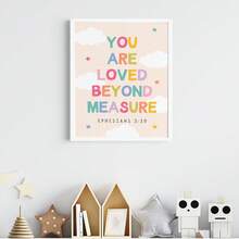 Tranh treo tường bằng vải canvas "Bạn được yêu thương vô cùng" với câu Kinh Thánh dành cho trẻ em, thích hợp trang trí phòng trẻ em, phòng ngủ trẻ sơ sinh, phòng chơi, phòng ngủ bé trai, phòng ngủ bé gái - Có khung. - Nhiều màu - Xem 9
