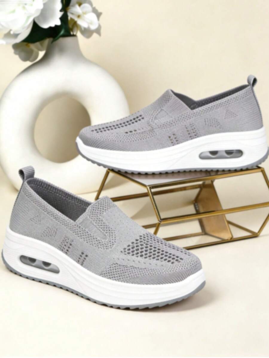 Women's White Casual Sport Sneakers, Breathable Soft Bottom Comfortable Platform Shoes - Xám - Xem 1