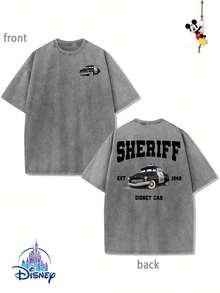 "Disney Authorized" Toy Story 1995 Family Double-Sided Printing, Genuine Authorization 1 Fashion Cartoon Short-Sleeved Design, Cartoon Short-Sleeved, Men's Cotton Washed T-Shirt. Soft And Breathable, It Can Be Used As A Gift For Disney Lovers. - 灰色 - 查看 1