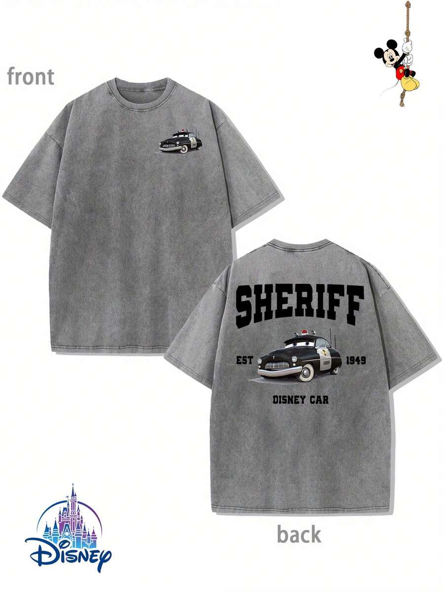 "Disney Authorized" Toy Story 1995 Family Double-Sided Printing, Genuine Authorization 1 Fashion Cartoon Short-Sleeved Design, Cartoon Short-Sleeved, Men's Cotton Washed T-Shirt. Soft And Breathable, It Can Be Used As A Gift For Disney Lovers. - 灰色 - 查看 1
