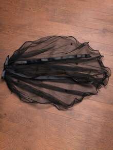 1pc Black Bridal Veil With Faux Pearl Lace Trim, Suitable For Wedding, Party, Eid Festival,Summer,Beach - Black - View 6
