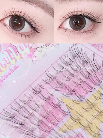 AYRMILLA 5-12 MM 10-Row 80-Stem False Eyelashes - Natural DIY Makeup Tools - Playful Cartoon Mermaid Tail Fairy Ultra-Fine Stem Feather Tail Grafting False Eyelashes - Crossed Wedding Parties, Club Daily Work Meetings - Natural False Eyelashes Suitable For Beginners - Cute Girls All Like To Wear Them - Comfortable Natural False Eyelashes.