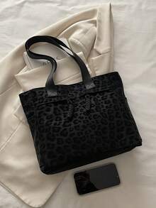 Fashionable Versatile Solid Color New Tote Bag, Casual Minimalist Textured Contrast Color Shoulder Handbag - Black - View 8