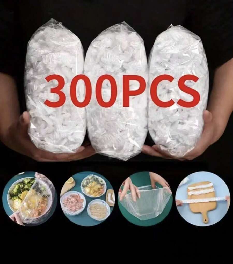 100 Pieces Pack SEALED PLASTIC FOOD WRAP Keep Fresh Lid, Kitchen Bowl Lid, Disposable PE Wrap - 3PCS - 查看 1