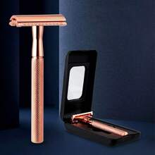 1 pieza Navaja de afeitar manual de metal de doble filo con estuche, herramienta y accesorio de afeitado esencial para la peluquería, el salón de belleza y los viajes - Multicolor - Ver 25