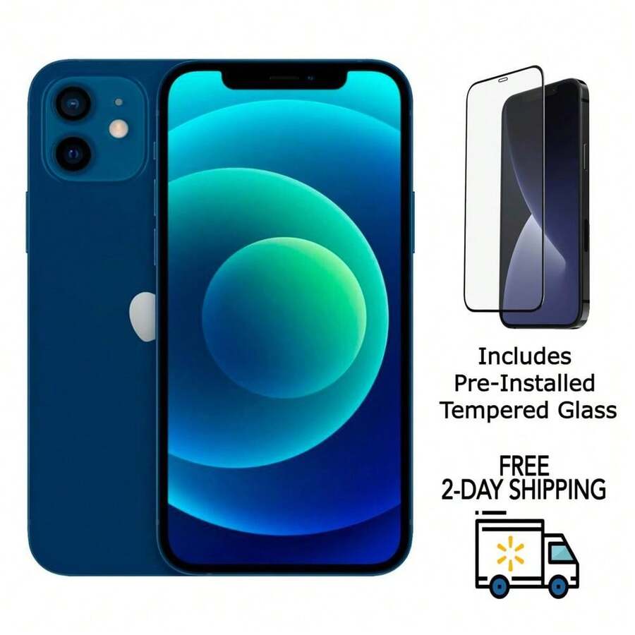 Refurbished Apple IPhone 12 A2172 (Fully Unlocked) 128GB Blue (Grade B) W/ Pre-Installed Tempered Glass - Kính màu xanh lam loại B đã được lắp sẵn. - Xem 1