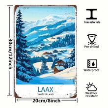 1 Piece Vintage Swiss Alps Metal Wall Decor Sign - LAAX Swiss Resort Map With Matterhorn-Like Mountains, Log Cabins, And Pine Trees - Vintage Travel Poster Suitable For Home, Bar, Office - Pre-Drilled Holes (11.8"X7.8"/30x20cm), 2D Flat, Perfect For Room Decoration - Multiple - View 5