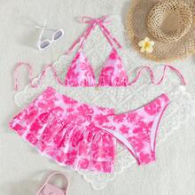wohenmeili Bộ bikini gợi cảm mùa hè dành cho nữ, họa tiết hoa, kiểu buộc dây cổ, kèm áo khoác ngoài và váy. - Hoa màu hồng - Xem 6