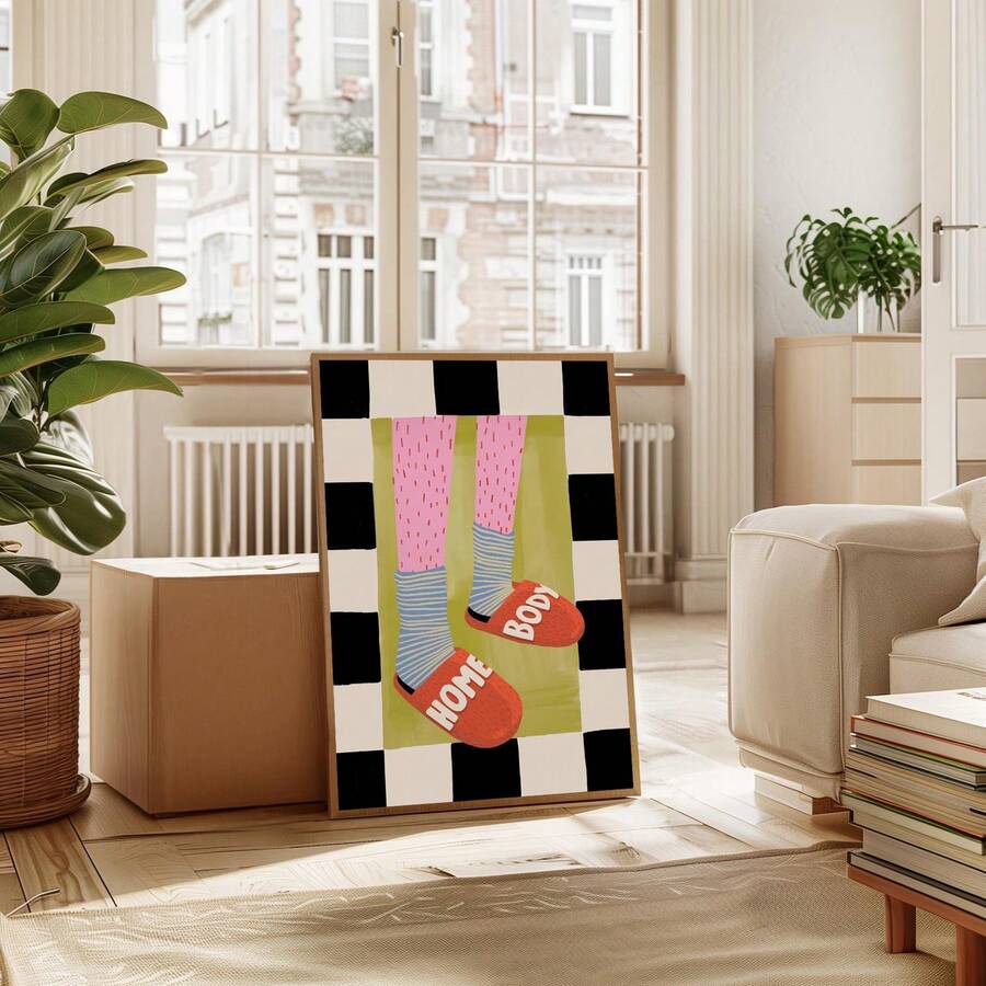 1pc Frameless Home Decor Wall Art, Cozy Slipper Illustration For Living Room Bedroom, Fashionable Interior Poster Canvas Print For Room Decor, Dorm Essentials, Birthday Gift And Party Decoration, Aesthetic Room Decor, Prints For Wall, College Dorm Room Essentials, Home Decoration, Unique Housewarming Gift Idea. - Cartoon - View 1
