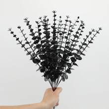 24 PCS 20 Inches Artificial Eucalyptus Stems Realistic Faux Eucalyptus Branches Leaves For Wedding Bouquet Home Table Vase Decor - Black - View 6