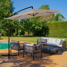JAMFLY 9.18FT Patio Umbrella With Base Included, Outdoor Offset Cantilever Umbrella, Infinite Tilt, Crank And Cross Base - Khaki - View 2