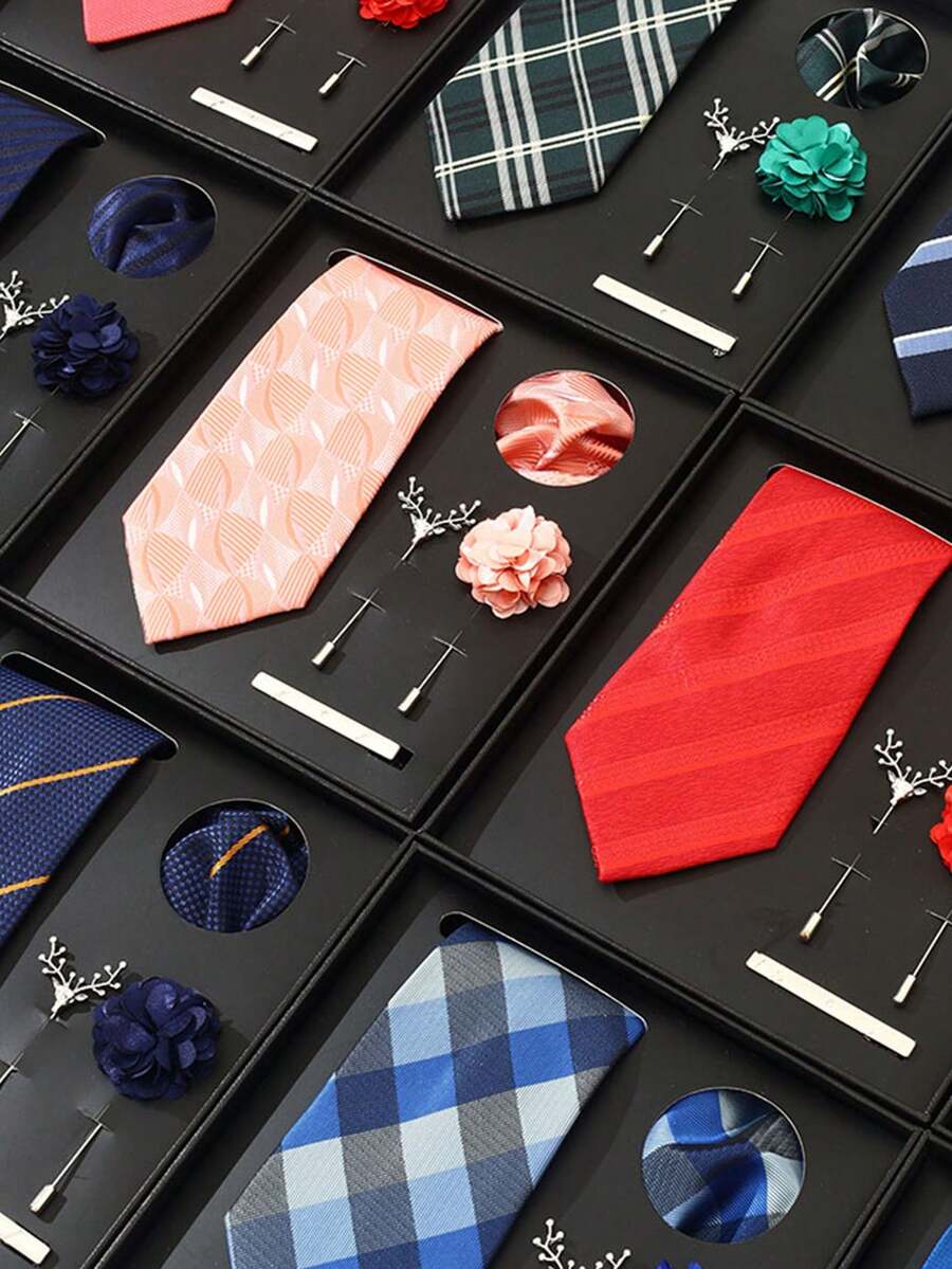Set de regalo de corbata premium para hombres con 5 piezas, adecuado para regalar en varias ocasiones importantes y para usar en eventos formales, accesorios, festival - colores mezclados - Ver 1