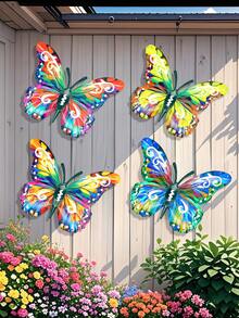 2D Flat 1pc Metallic Colorful Butterfly Wall Art Decoration, Decorative Hanging Metal Butterfly, Suitable For Gardens, Patios, Living Rooms, Balconies - A Personalized Gift For Family And Friends, Perfect For Room Decoration, Interior Decoration, And Home Decor. - Multicolor - View 3