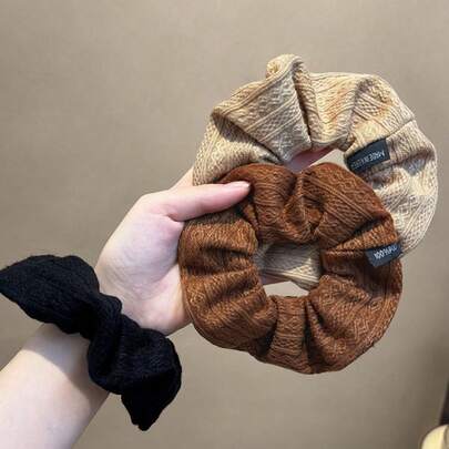 复古法式豹纹纯色缎面发圈，高弹力发绳，打造公主风盘发