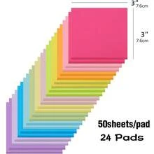 (24 hojas) Notas adhesivas de colores de 3" X 3", adecuadas para el hogar, la oficina y los cuadernos - Multicolor - Ver 8