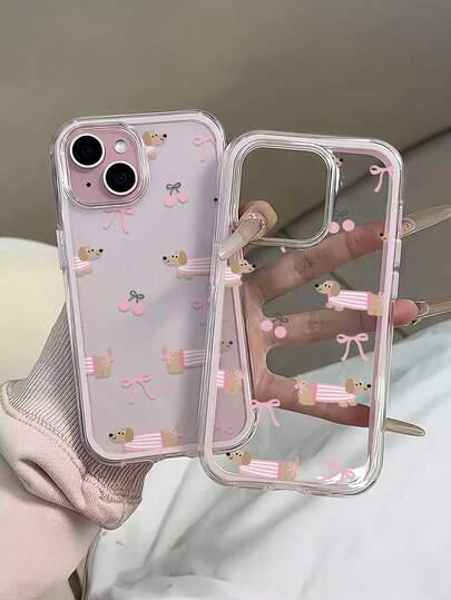 Dog 1pc Cute Pink Dachshund Bow Pattern Full Coverage Phone Case, Compatible With IPhone 17/17 Pro/17 Air/17 Pro Max/16/15/11/12/13/14/15/16 Pro Max, Ideal Gift For Him, Her, Girlfriend, Family, Friends