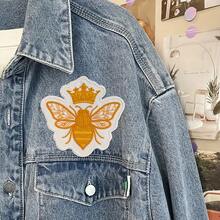 1pc Vintage Gold Bee Embroidered Patch, Bee Queen Patch, Crown Bee Patch, Iron-On - Multicolor - View 6