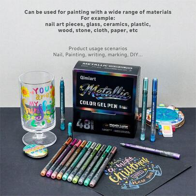 48-Color Metal Gel Pen Set, 1.0mm Thick Tungsten Steel Tip, Large Capacity Ink (2.2g), Strong Metallic Luster & High Coverage, Suitable For Multiple Materials (Glass/Ceramic/Plastic/Wood/Stone/Nail Art), Ideal For Journaling, DIY, Model Painting, Essential For Professional Artists