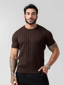TRICOT DE LUXO Men's Lightweight Textured Knit T-Shirt, High Quality, Spring, Summer, Autumn, Premium Quality - 鏽棕色 - 查看 8