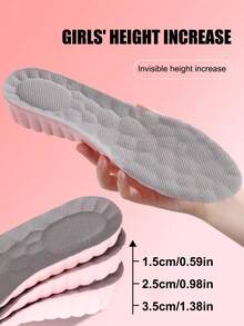 1 Pair Women's Short Stature Shock Absorbing Height Increasing Insoles, Invisible Rebound Comfortable Insoles For Prolonged Standing - Grayish Powder - 1.5cm - View 2