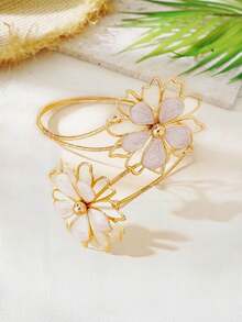 1pc Fashionable Classic High-End Green Enamel Floral Bracelet, Suitable For Party, Daily Outfit, Date, Wedding, French Elegant Versatile New Jewelry Bracelet - Armband - View 9