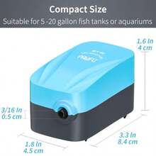Pawfly Aquarium 15-40 GPH Compact Air Pump Quiet Oxygen Aerator Pump With Air Stone/Na Bio Sponge Filter Airline Tubing And Check Valve Accessories For 3-20 Gallon Buckets And Fish Tanks - Màu xanh da trời - Xem 6