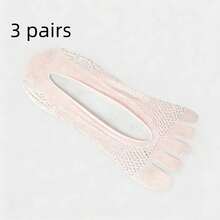 3 Pairs Women's Yoga Toe Socks, Breathable Mesh Fabric, Moisture-Wicking, Invisible Shallow Silicone Grip Liner Socks, Suitable For Spring & Summer - Multicolor - View 15