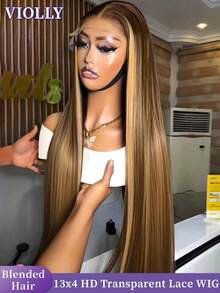 VIOLLY Ombre Dip-Dye Straight Synthetic Hair Wig, Honey Blonde & Ivory Straight Hair, 30-34 Inches, 180% Density, 13x4 Lace Front Wig, Brazilian Virgin Hair Wig - SP4/27 - View 1