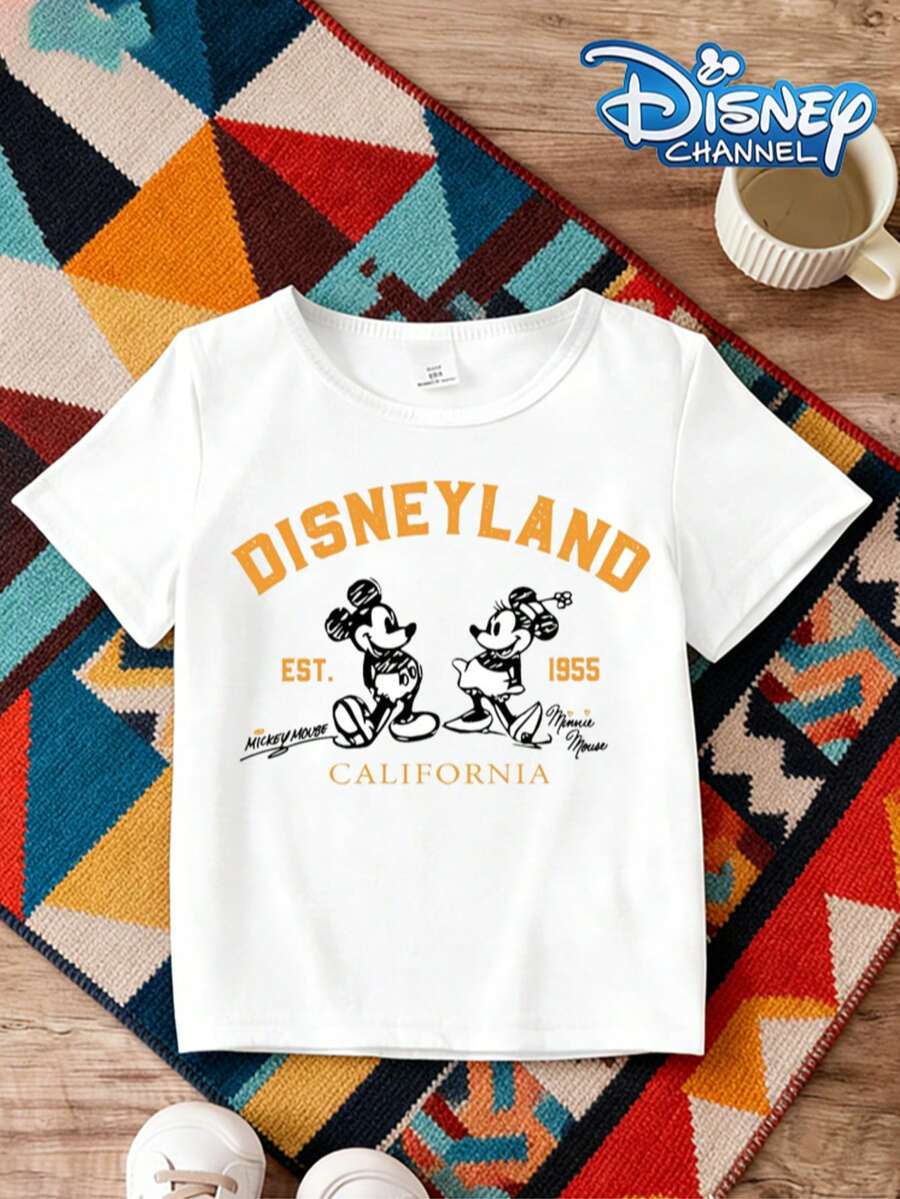 Disney Kids' Printed Short Sleeve T-Shirt, Boys & Girls Summer California Disneyland Mickey & Minnie Retro Top - 白色 - 查看 1
