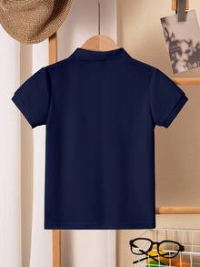 Áo polo tay ngắn in hình họa tiết dành cho bé trai, kiểu dáng thường ngày mùa hè. - Màu xanh hải quân - Xem 2