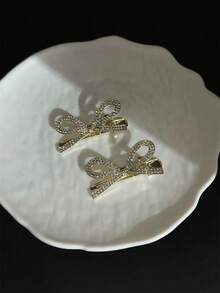 1pc/2pcs Women Fashion Elegant Shiny Rhinestone Alloy Bow Alligator Hair Clip, Bangs Side Hair Clip Accessory, Suitable For Holiday Party, Vacation, Daily Outing Hair Decoration, Bohemian Party Elegant - Silver - View 14
