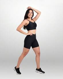 Women's 3-Piece Fitness Kit - Women's Gym Set With Tulle T-Shirt + Padded Top + Premium Spandex Shorts - 黑色 - 查看 2