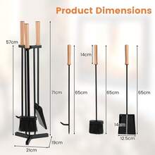 COSTWAY 4-Piece Metal Fireplace Tools Set With Wood Handle And Base Stand Holder, Black+ - one-size - View 3