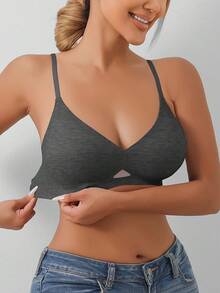 ¡Recomendado Sujetador Inalámbrico de Alta Elasticidad con Cuello en V Sin Costuras para Mujeres, Confort Diario, Top de la Temporada! - Gris oscuro - Ver 2